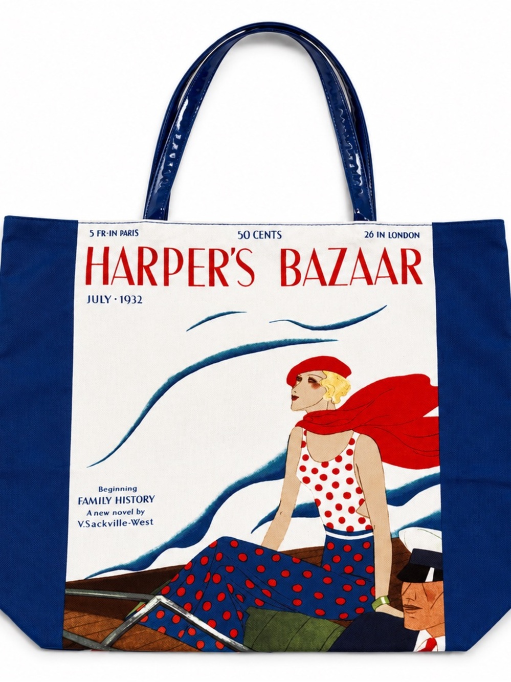Vintage Cover Canvas Tote Bag - Blue/White/Red